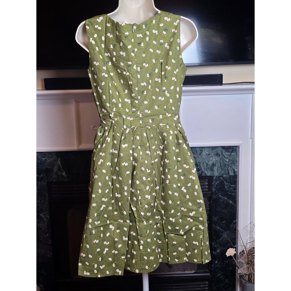 Tulip B Large Olive Green Floral Cotton Fit Flare Midi Dress NWT - Picture 3 of 8